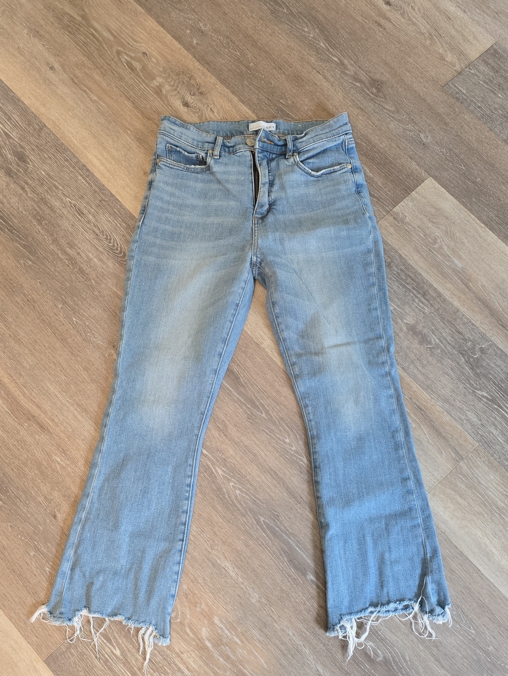 LOFT Light Blue Flare Jeans with Frayed Hem